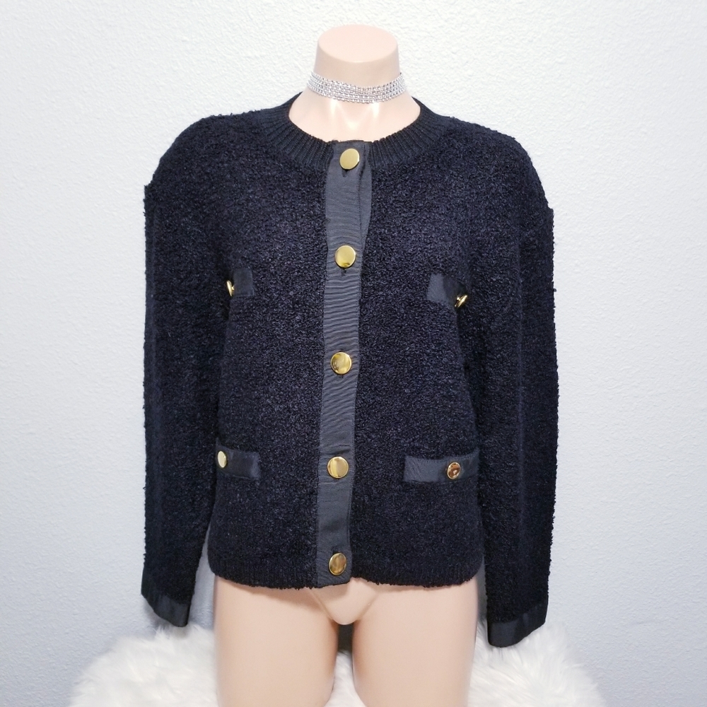 Vintage retro 80's glam black sweater top blouse - Picture 1 of 5